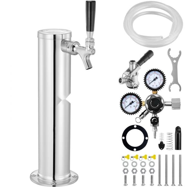 Kegerator Tower Kit, Enkelt Tap Beer Konverteringskit, Rostfritt Stål Keg Beer Tower Dispenser med Dual Gauge W21.8 Regulator & S-System Keg