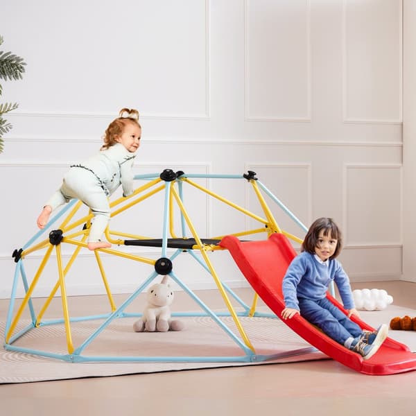 Klatredome 8FT, geometrisk kuppelklatrer med rutsjebane, til børn 3-9 år, Jungle Gym, 600 LBS kapacitet, nem montering