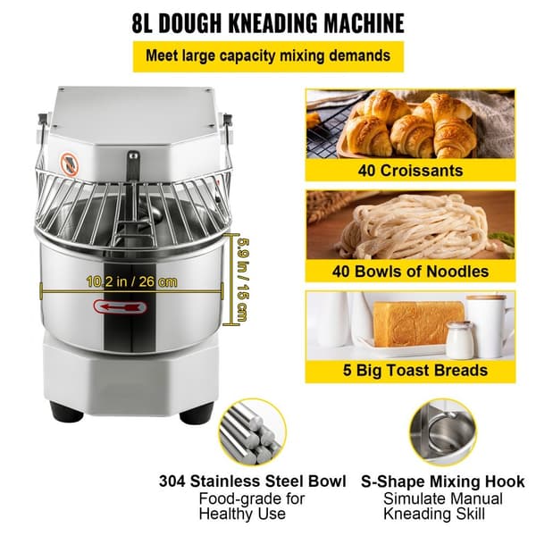 Kommerciel dejmixer Spiralblander, 8,5 Qt rustfrit stål, kraftfuld, effektiv, holdbar