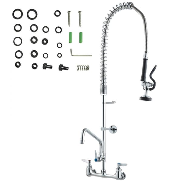 Kommerciel vandhane med forskylningssprøjte, 36" højde, 8" center, 12" svingtud, vægmonteret køkkenvaskarmatur, messingkonstruktion, holdbar kvalitet