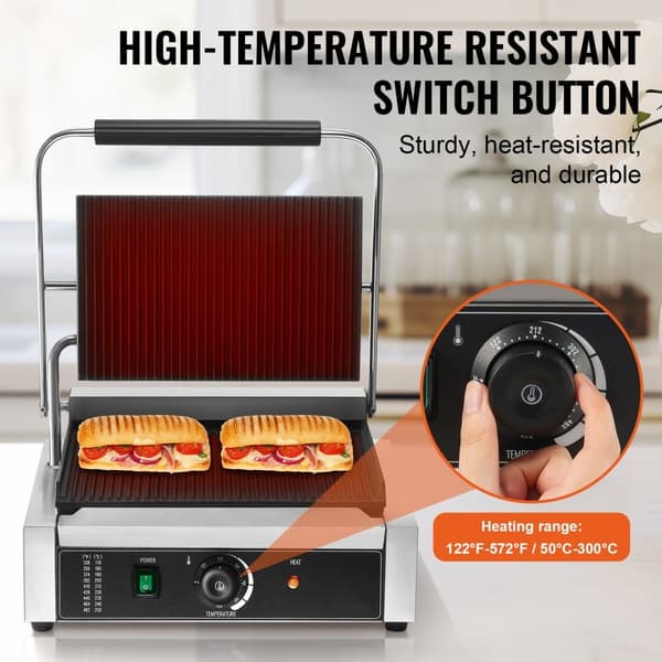 Kommersiell Panini-pressgrill, Elektrisk Smörgåsmaskin, Grillplåt 14"x9", Effektiv Matlagning, Hög Kvalitet