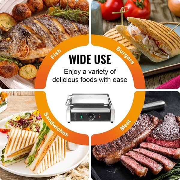 Kommersiell Panini-pressgrill, Elektrisk Smörgåsmaskin, Grillplåt 14"x9", Effektiv Matlagning, Hög Kvalitet