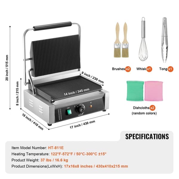 Kommersiell Panini-pressgrill, Elektrisk Smörgåsmaskin, Grillplåt 14"x9", Effektiv Matlagning, Hög Kvalitet