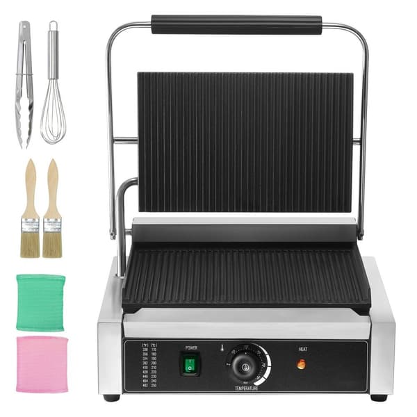 Kommersiell Panini-pressgrill, Elektrisk Smörgåsmaskin, Grillplåt 14"x9", Effektiv Matlagning, Hög Kvalitet