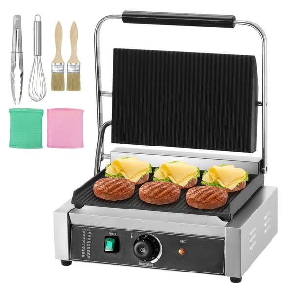 Kommersiell Panini-pressgrill, Elektrisk Smörgåsmaskin, Grillplåt 14"x9", Effektiv Matlagning, Hög Kvalitet