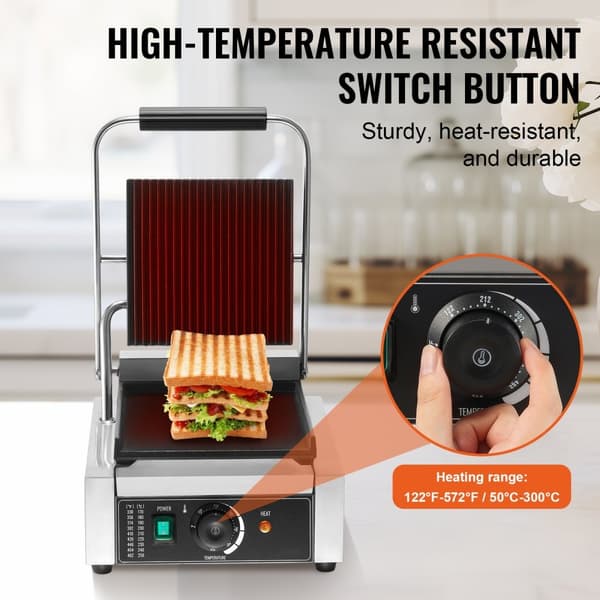 Kommersiell Panini Pressgrill, Elektrisk Smörgåsmaskin, Grillplåt 9"x9", Effektiv Grilling, Hög Kvalitet