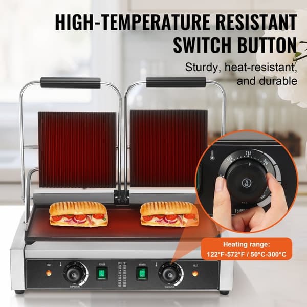 Kommersiell Panini Press, Elektrisk Smörgåsgrill, 485x230mm, Hög Effektivitet, Justerbar Temperatur