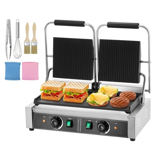 Kaupallinen Panini Press Grill, sähköinen voileipälevy 485x230 mm, tehokas ja kestävä ratkaisu grillaukseen