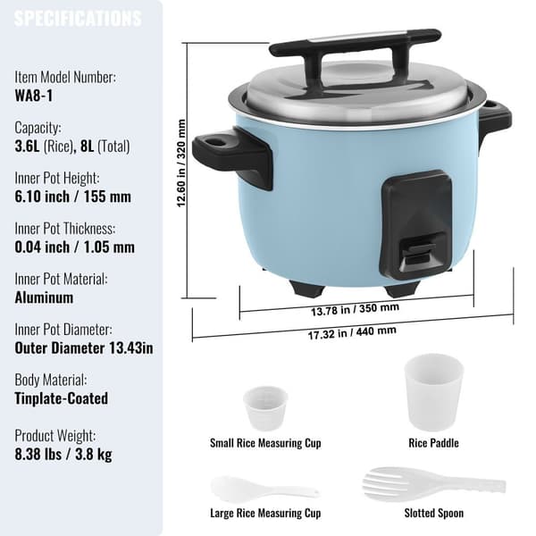 Kommerciel riskoger 40-kopper, non-stick gryde, 8L, 24 timers hold varm, restaurantudstyr