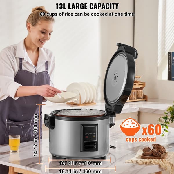 Kommerciel riskoger 60-kopper non-stick gryde 13L, 12 timer Hold Varm, Restaurant brug