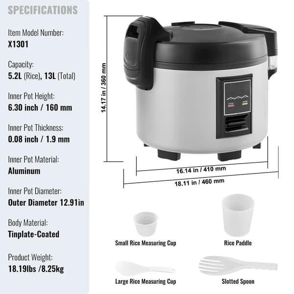 Kommerciel riskoger 60-kopper non-stick gryde 13L, 12 timer Hold Varm, Restaurant brug