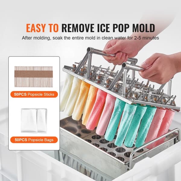 Kommercielle ispindeforme, 40 stk cylindriske ispopforme, rustfrit stål ispinde, ismagerformholder med 50 stk ispinde, holdbar kvalitet