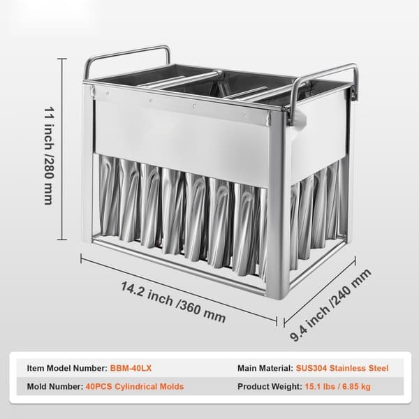 Kommercielle ispindeforme, 40 stk cylindriske ispopforme, rustfrit stål ispinde, ismagerformholder med 50 stk ispinde, holdbar kvalitet
