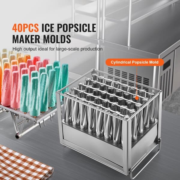 Kommercielle ispindeforme, 40 stk cylindriske ispopforme, rustfrit stål ispinde, ismagerformholder med 50 stk ispinde, holdbar kvalitet