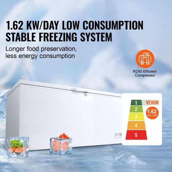 Arkkupakastin 17,2 cu.ft / 488 L suuri syväpakastin, 4 irrotettavaa koria, energiatehokas ja tilava ratkaisu