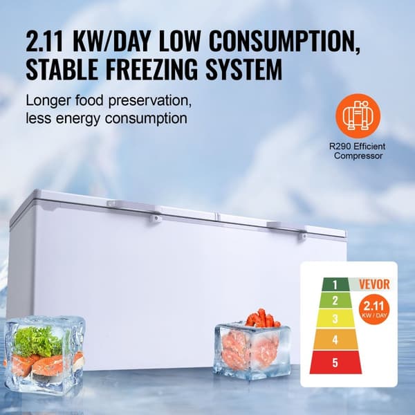 Kummefryser 19,8 cu.ft / 561 L dybfryser med 4 aftagelige kurve, energieffektiv, rummelig opbevaring