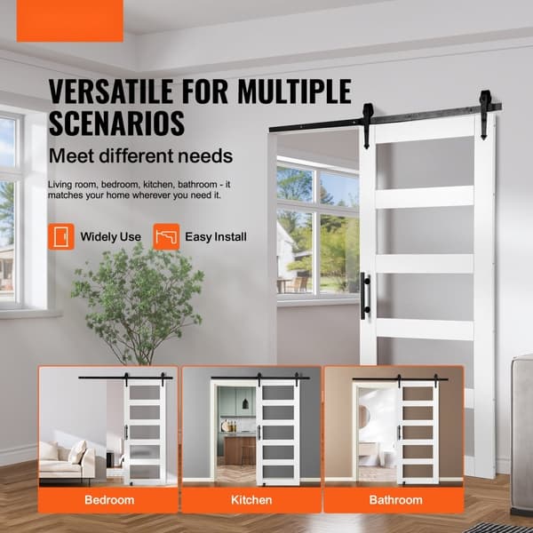 Stalddør og isenkramsæt 32" x 84" træ- og glas skydedørssæt, holdbarhed, moderne design, let installation, energieffektiv