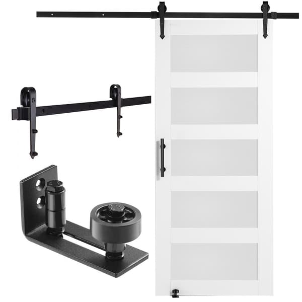 Navetan liukuovisarja, 36" x 84", puinen ja lasillinen, täydellinen navettaasi