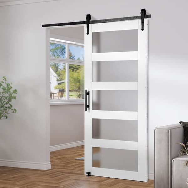 Ladugårdsdörr med beslagssats 42"x84", Trä- och glasdesign, Skjutbar dörrlösning, Hållbar och elegant