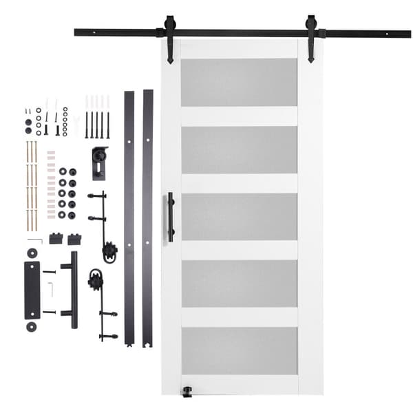 Ladugårdsdörr med beslagssats 42"x84", Trä- och glasdesign, Skjutbar dörrlösning, Hållbar och elegant