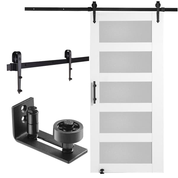 Ladugårdsdörr med beslagssats 42"x84", Trä- och glasdesign, Skjutbar dörrlösning, Hållbar och elegant