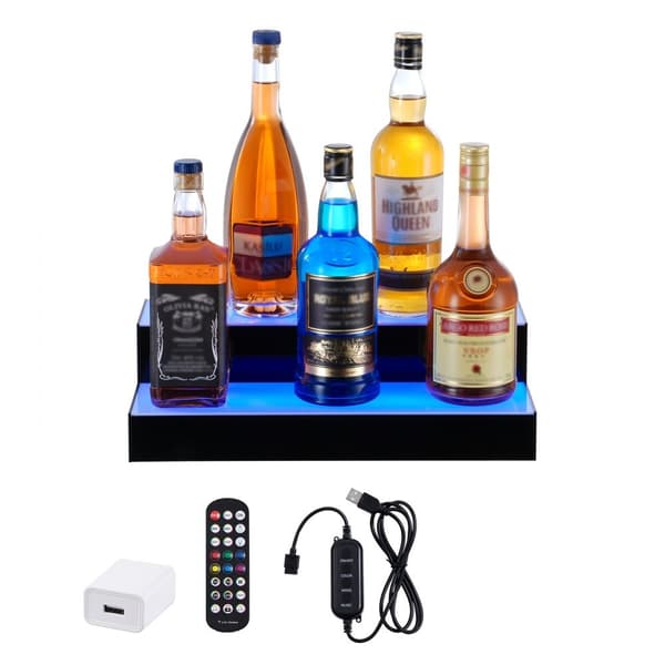 LED-belyst spiritusflaske displaybar hylde, RF & app kontrol, 16", 2-trins, justerbar belysning
