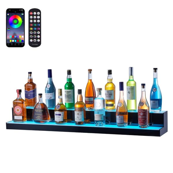 LED-belysning spiritusflaske display bar hylde, RF & app kontrol 48", 2-trins