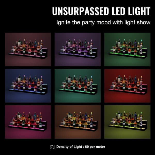 LED oplyste spiritusflaske displaybar, RF & app kontrol, 48" 3-trins hylde