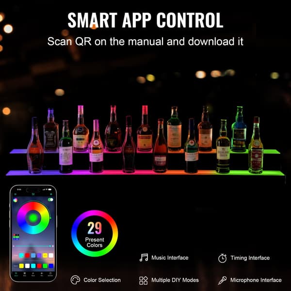 LED-valaistu viinapullon näyttötanko hylly RF & App-ohjaus 60" 2-vaiheinen, älykäs viiniteline