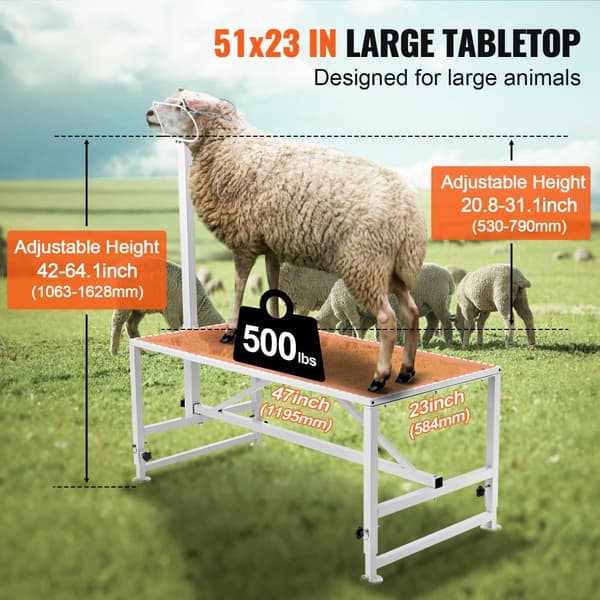 Vuohen trimmausteline 21"-33", korkeus 47x23 cm, valkoinen pöytälevy, kestävä eläinteline