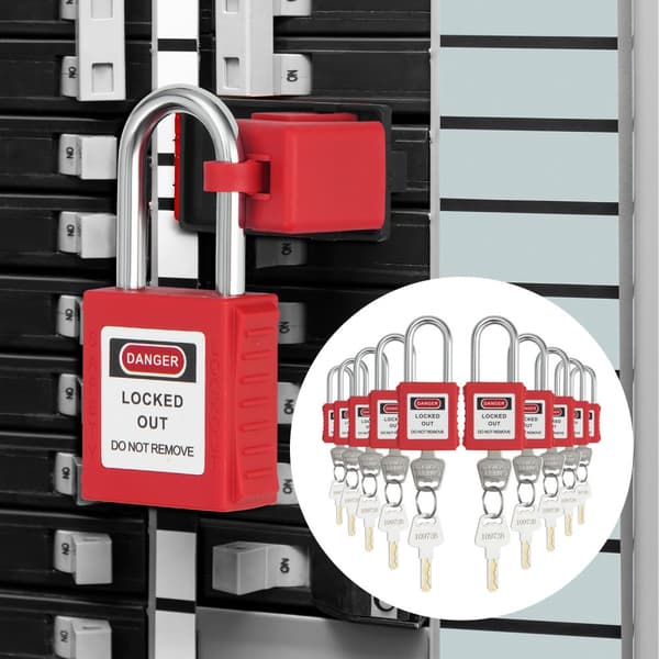 Lockout Tagout-låsesæt, 10 stk røde sikkerhedslåsehængelåse med 2 nøgler pr. lås, OSHA-kompatible, sikre og effektive lockout-løsninger