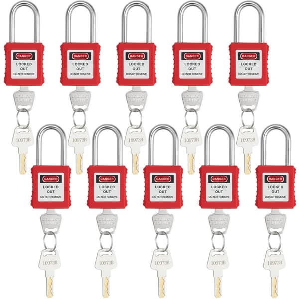 Lockout Tagout-låsesæt, 10 stk røde sikkerhedslåsehængelåse med 2 nøgler pr. lås, OSHA-kompatible, sikre og effektive lockout-løsninger