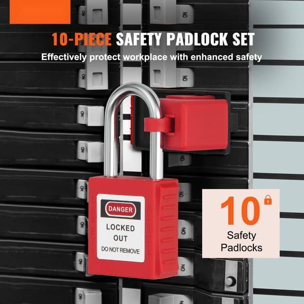 Lockout Tagout-låsesæt, 10 stk røde sikkerhedslåsehængelåse med 2 nøgler pr. lås, OSHA-kompatible, sikre og effektive lockout-løsninger