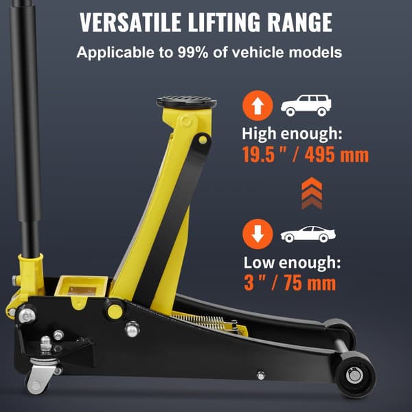 Lavprofil gulvjack 3 tons, kraftig stål, dobbeltstempel, hurtigpumpe, holdbar og effektiv