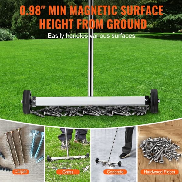 Magnetisk sopmaskin med hjul 17 tum, Mini 10 lbs kapacitet, justerbart handtag, kompakt och lättviktig