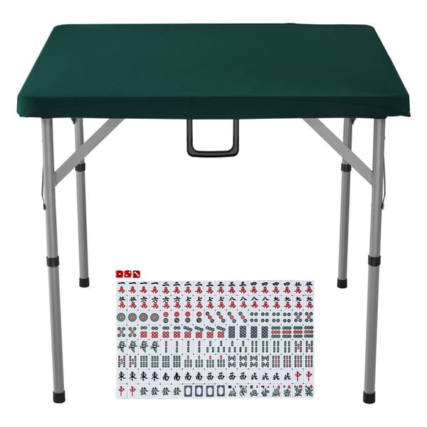 Mahjong-bord med 4 spelare, hopfällbart med 144 Majiang-plattor och 3 tärningar, bärbart och dubbelfällbart