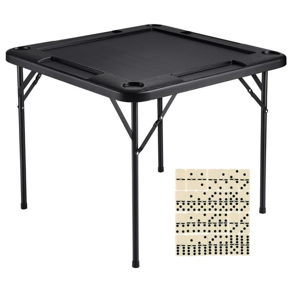 Mahjong-bord 4-spiller, firkantet foldebord med 4 kopholdere, 4 chipsbakker, bærbart domino-bord, inkl. domino sæt