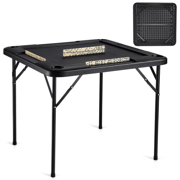 Mahjong-bord 4-spiller, firkantet foldebord med 4 kopholdere, 4 chipsbakker, bærbart domino-bord, inkl. domino sæt