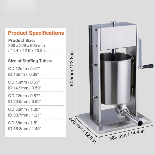 Manuel Pølsestopper 10 L, Vertikal Pølsemaskine i 304 Rustfrit Stål, Holdbar, Effektiv Pølseproduktion