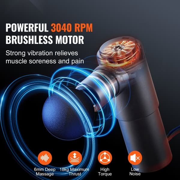 Massagepistol djupvävnad percussion muskelmassör, 4 hastigheter, 4 huvuden, effektiv återhämtning