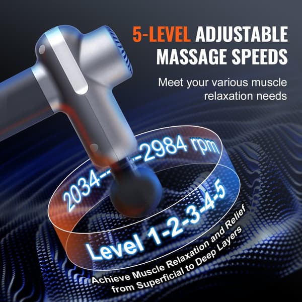 Massagepistol til dyb væv, percussion muskelmassage, 5 hastigheder, 6 hoveder, effektiv smertelindring