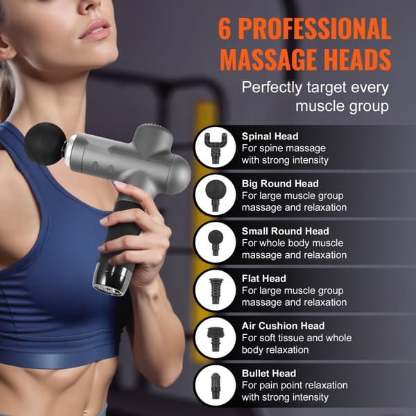 Massagepistol Deep Tissue Percussion Muskulær Massager, 8 Hastigheder, 6 Hoveder, Effektiv Smertelindring