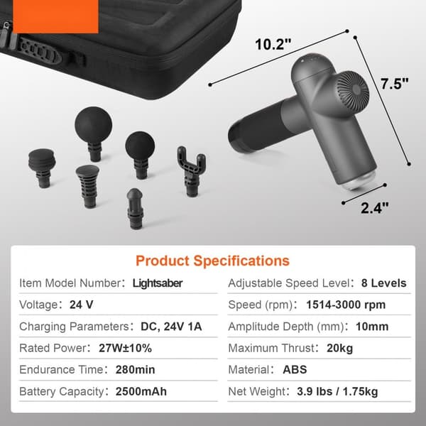 Massagepistol Deep Tissue Percussion Muskulær Massager, 8 Hastigheder, 6 Hoveder, Effektiv Smertelindring