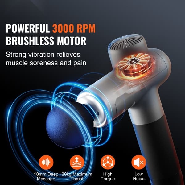 Massagepistol Deep Tissue Percussion Muskulær Massager, 8 Hastigheder, 6 Hoveder, Effektiv Smertelindring