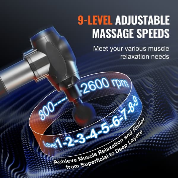 Massagepistol Deep Tissue, Percussion Muskulær Massager, 9 Hastigheder, 6 Hoveder, Effektiv Muskulær Afslapning