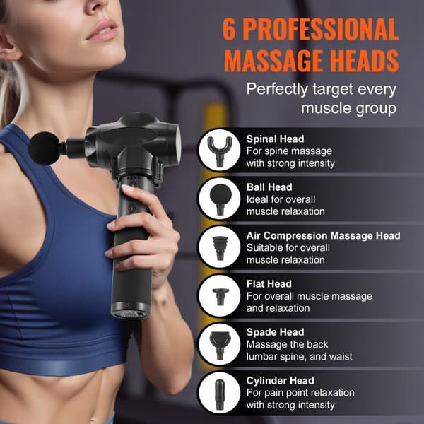Massagepistol Deep Tissue, Percussion Muskulær Massager, 9 Hastigheder, 6 Hoveder, Effektiv Muskulær Afslapning