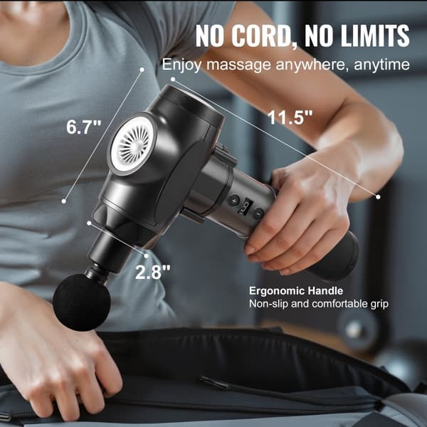 Massagepistol Deep Tissue, Percussion Muskulær Massager, 9 Hastigheder, 6 Hoveder, Effektiv Muskulær Afslapning