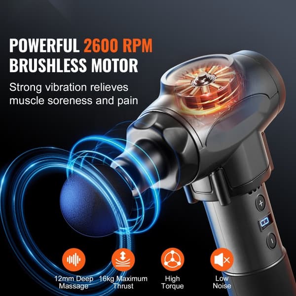 Massagepistol Deep Tissue, Percussion Muskulær Massager, 9 Hastigheder, 6 Hoveder, Effektiv Muskulær Afslapning