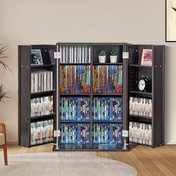 Medialagringsskåp 4 lager, justerbara DVD-hyllor, 576 CD-skivor, Espresso, kompakt design, förvaringlösning