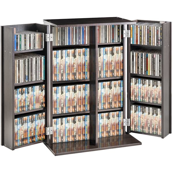 Medialagringsskåp 4 lager, justerbara DVD-hyllor, 576 CD-skivor, Espresso, kompakt design, förvaringlösning